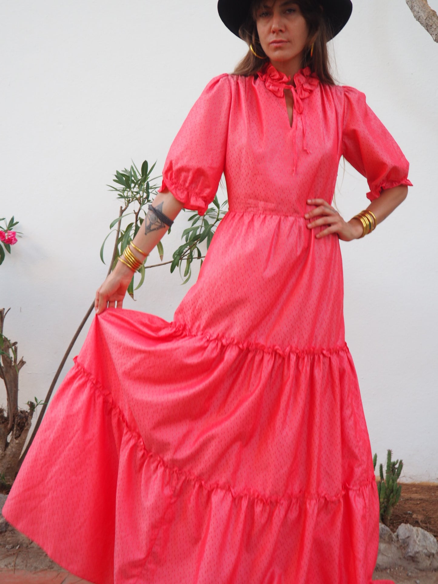 Vintage 1970’s pink ruffle maxi dress