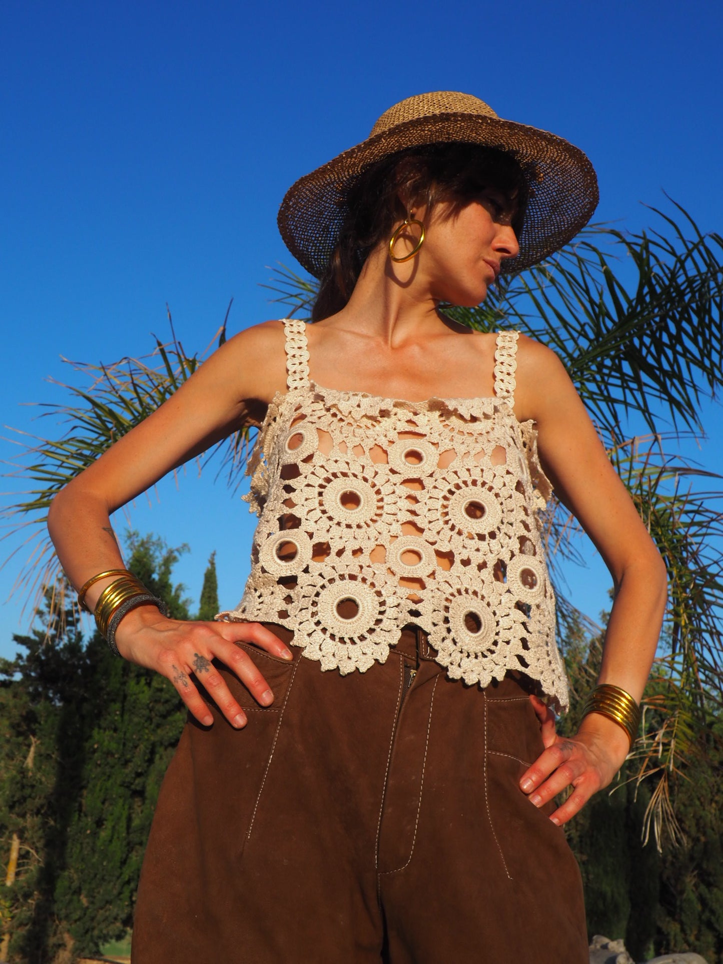 Antique Lace up-cycled crop top by Vagabond Ibiza