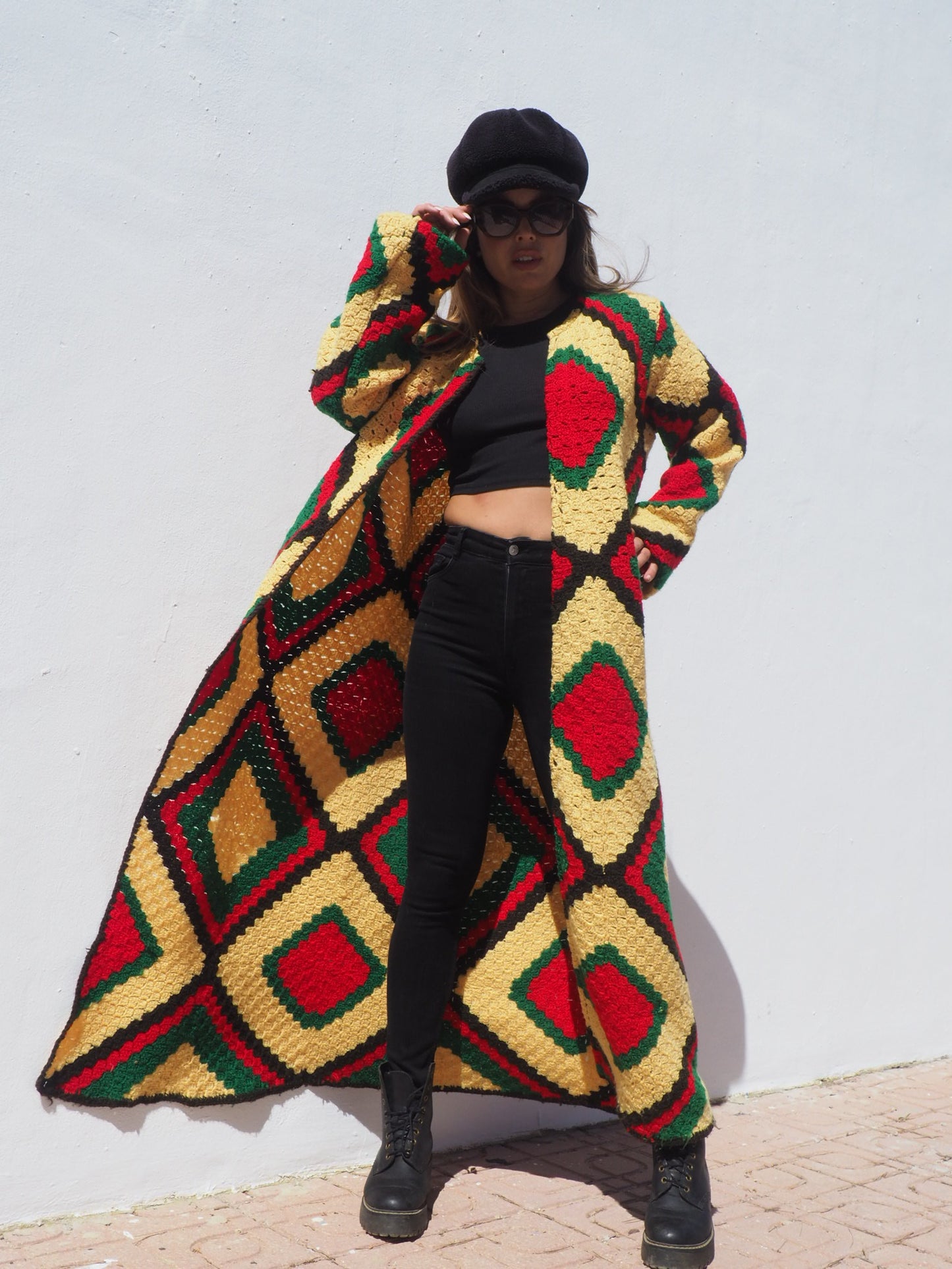 Very colourful handmade vintage crochet jacket by up-cycled by Vagabond Ibiza.