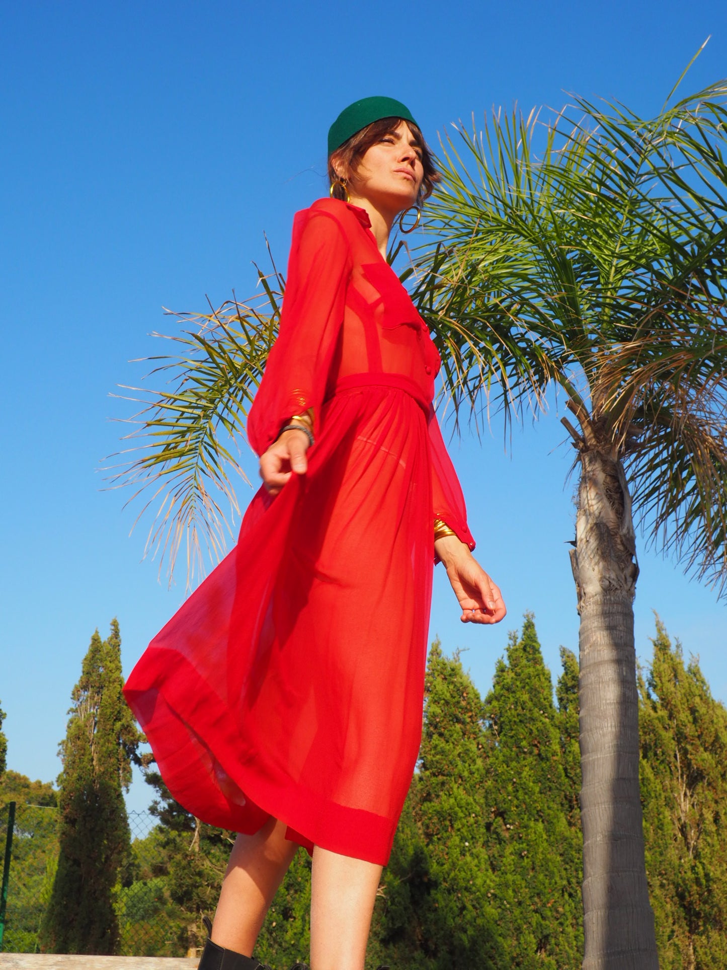 INCREDIBLY SEXY 1970’s RED HOT FRENCH SILK SHEER DRESS