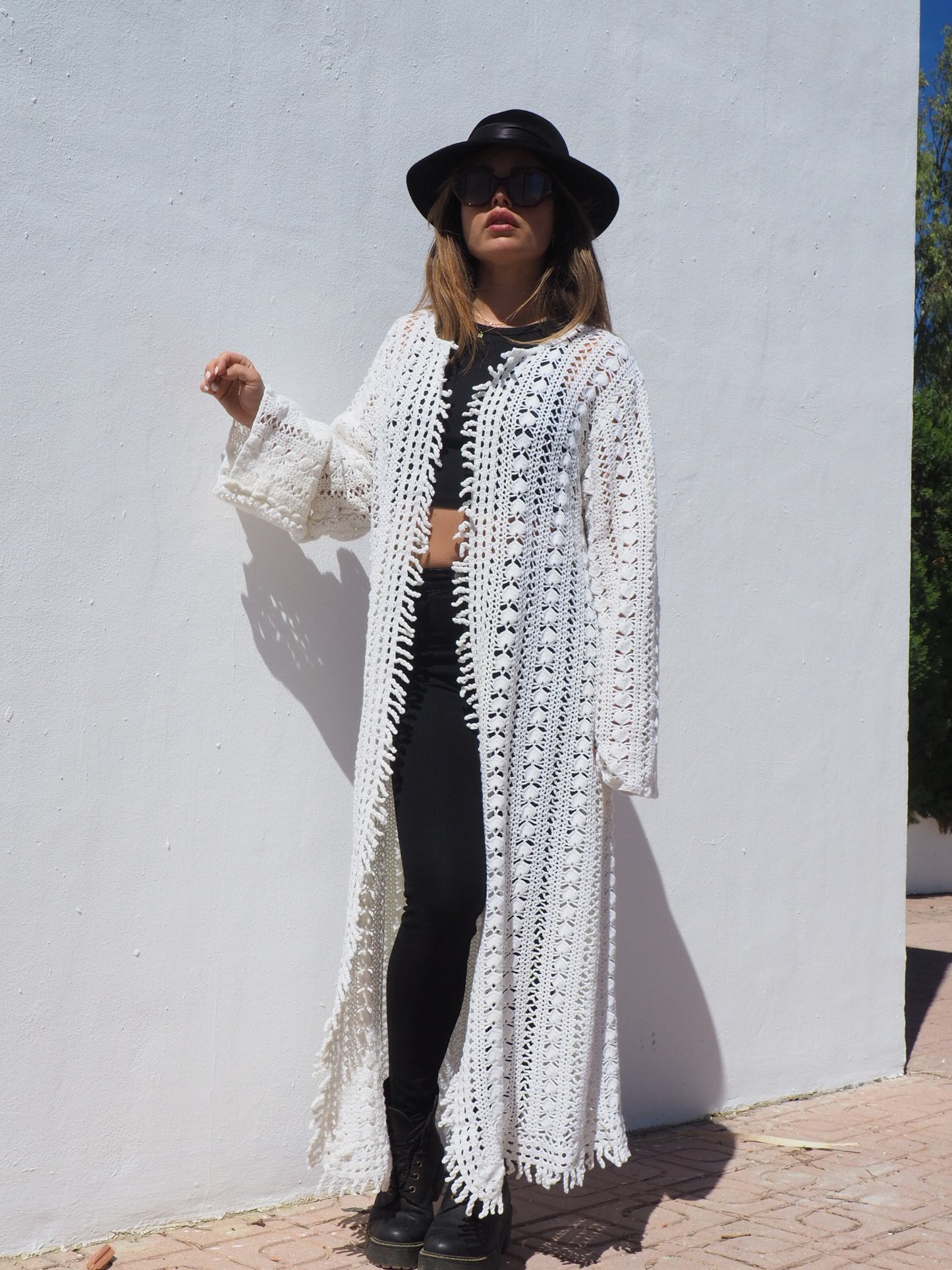 Vintage handmade white crochet textiles jacket up-cycled by Vagabond Ibiza
