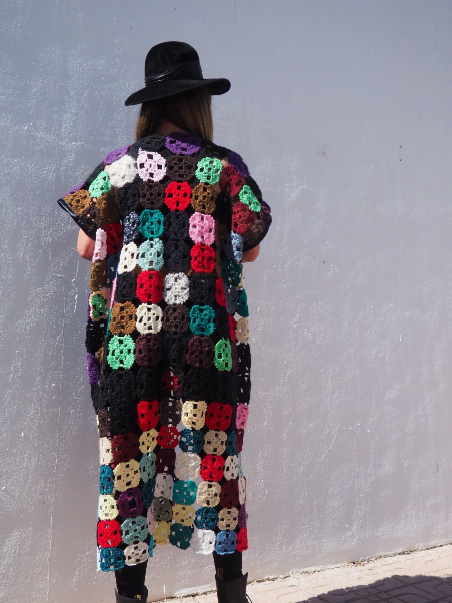 Vintage 1970’s handmade colourful crochet jacket up-cycled by Vagabond Ibiza