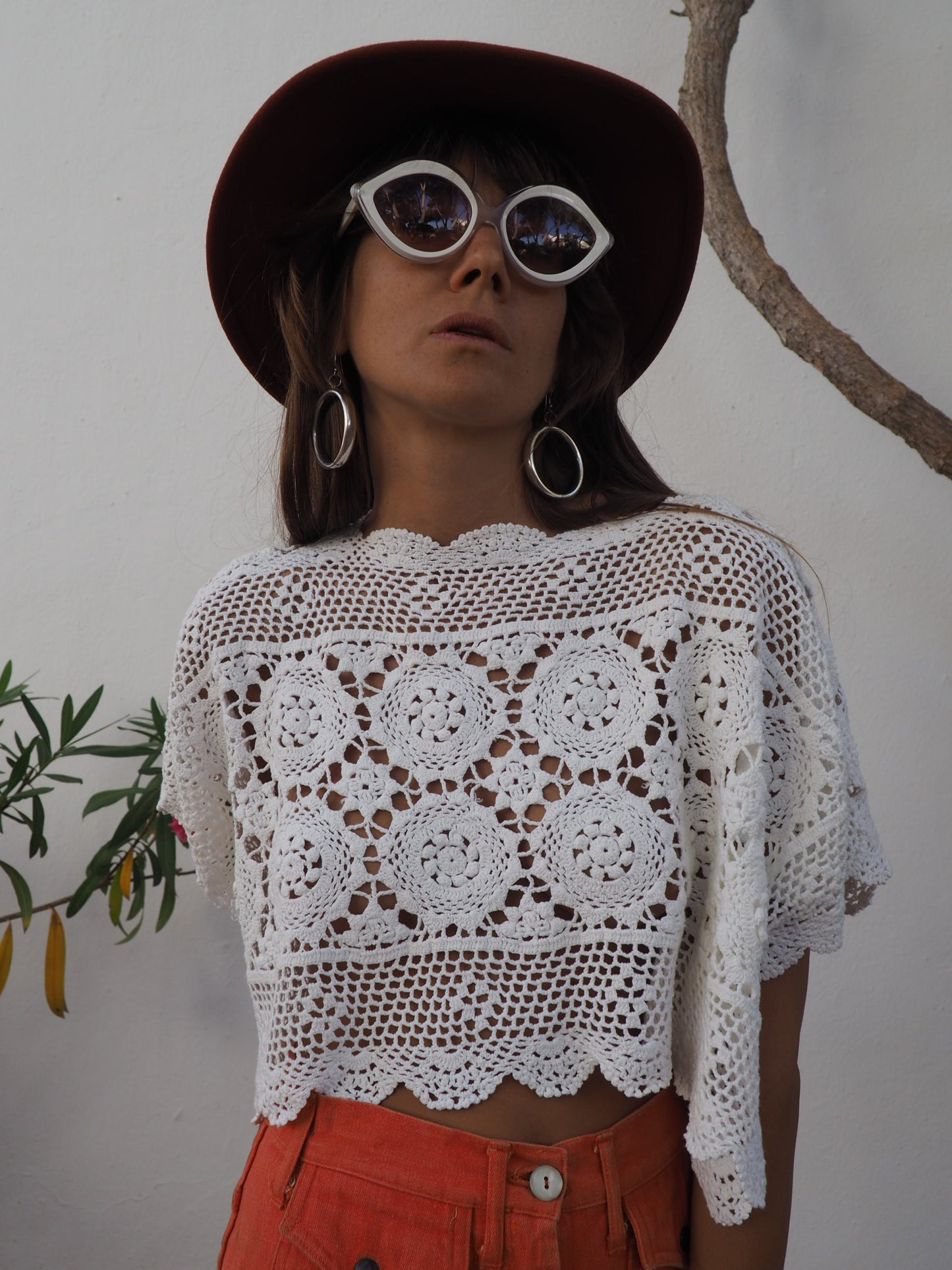 Vintage handmade white crochet lace top up-cycled by vagabond ibiza