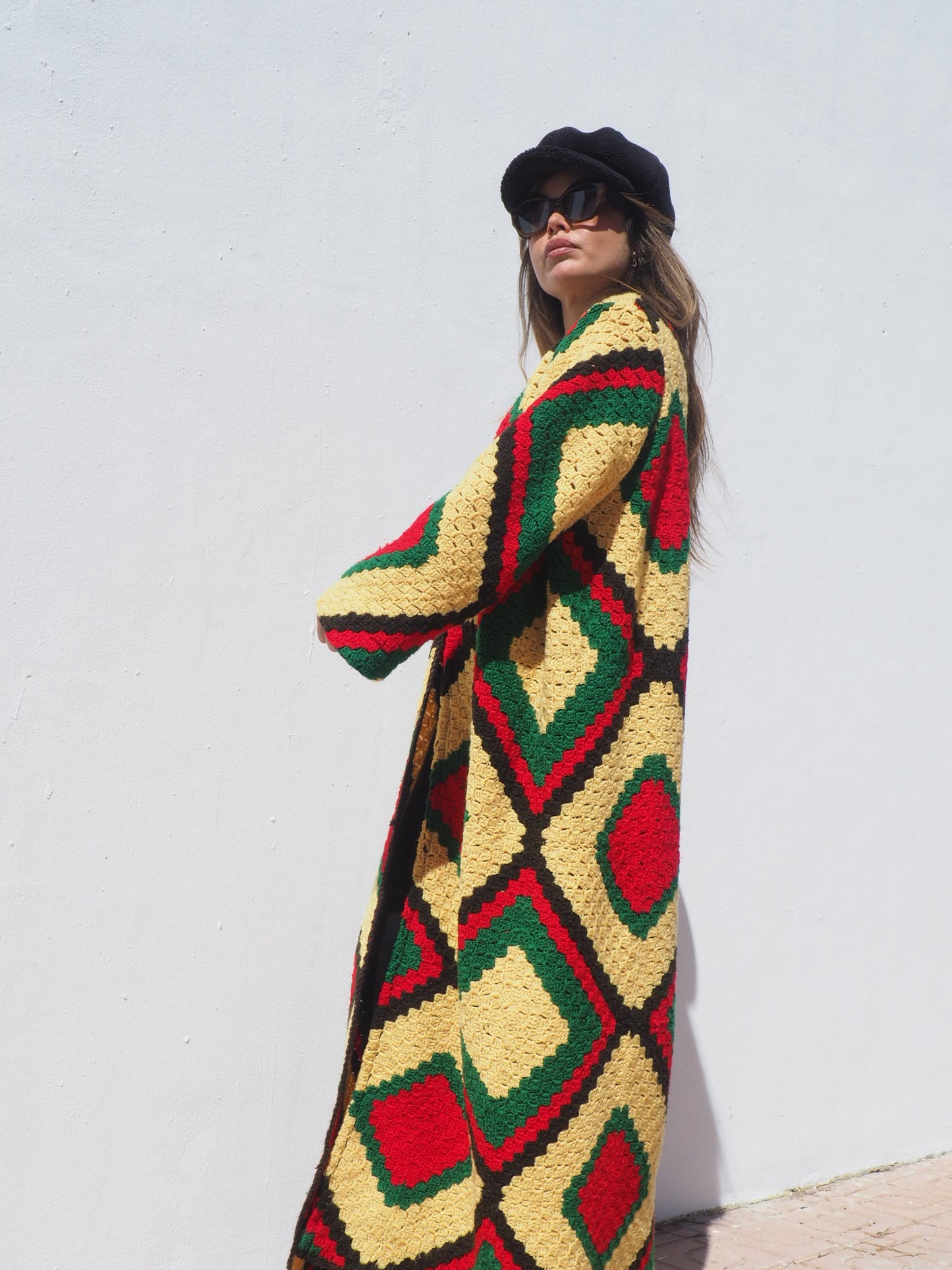 Very colourful handmade vintage crochet jacket by up-cycled by Vagabond Ibiza.