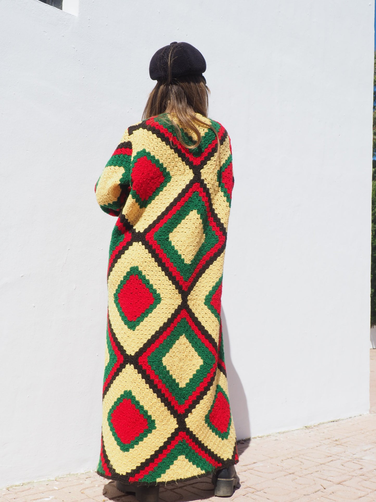 Very colourful handmade vintage crochet jacket by up-cycled by Vagabond Ibiza.