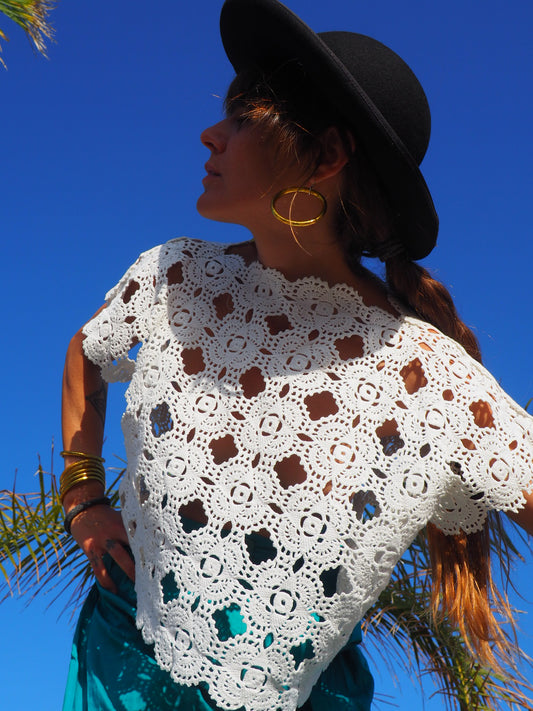 Antique vintage lace crochet up-cycled top by Vagabond Ibiza