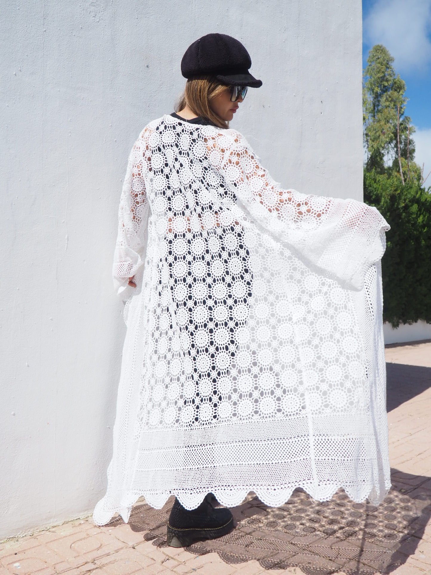 Vintage handmade cotton crochet jacket up-cycled by vagabond ibiza