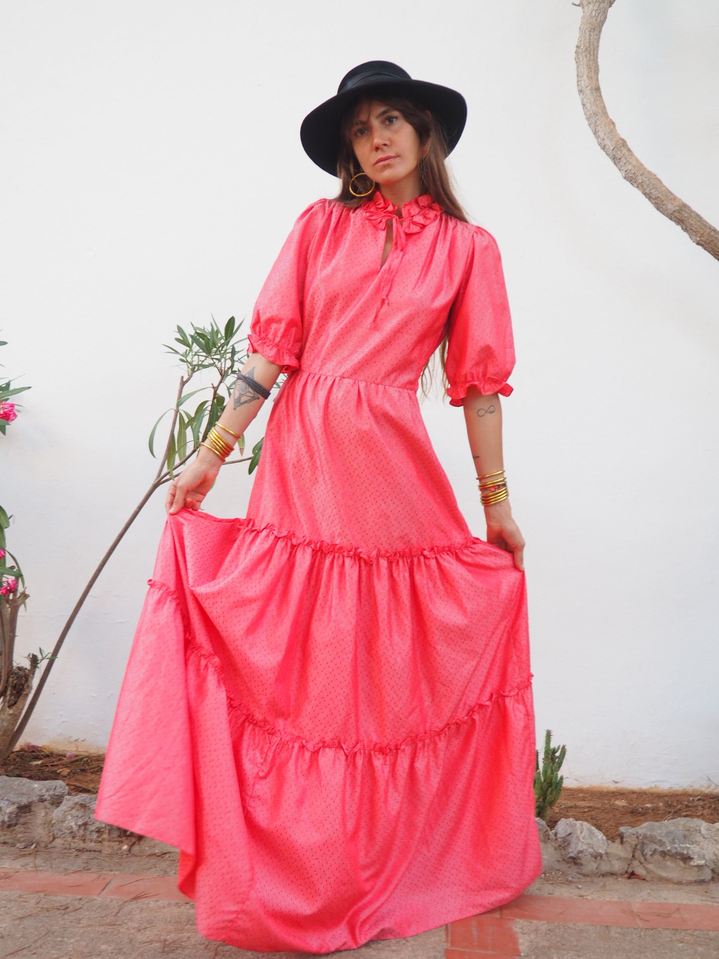 Vintage 1970’s pink ruffle maxi dress