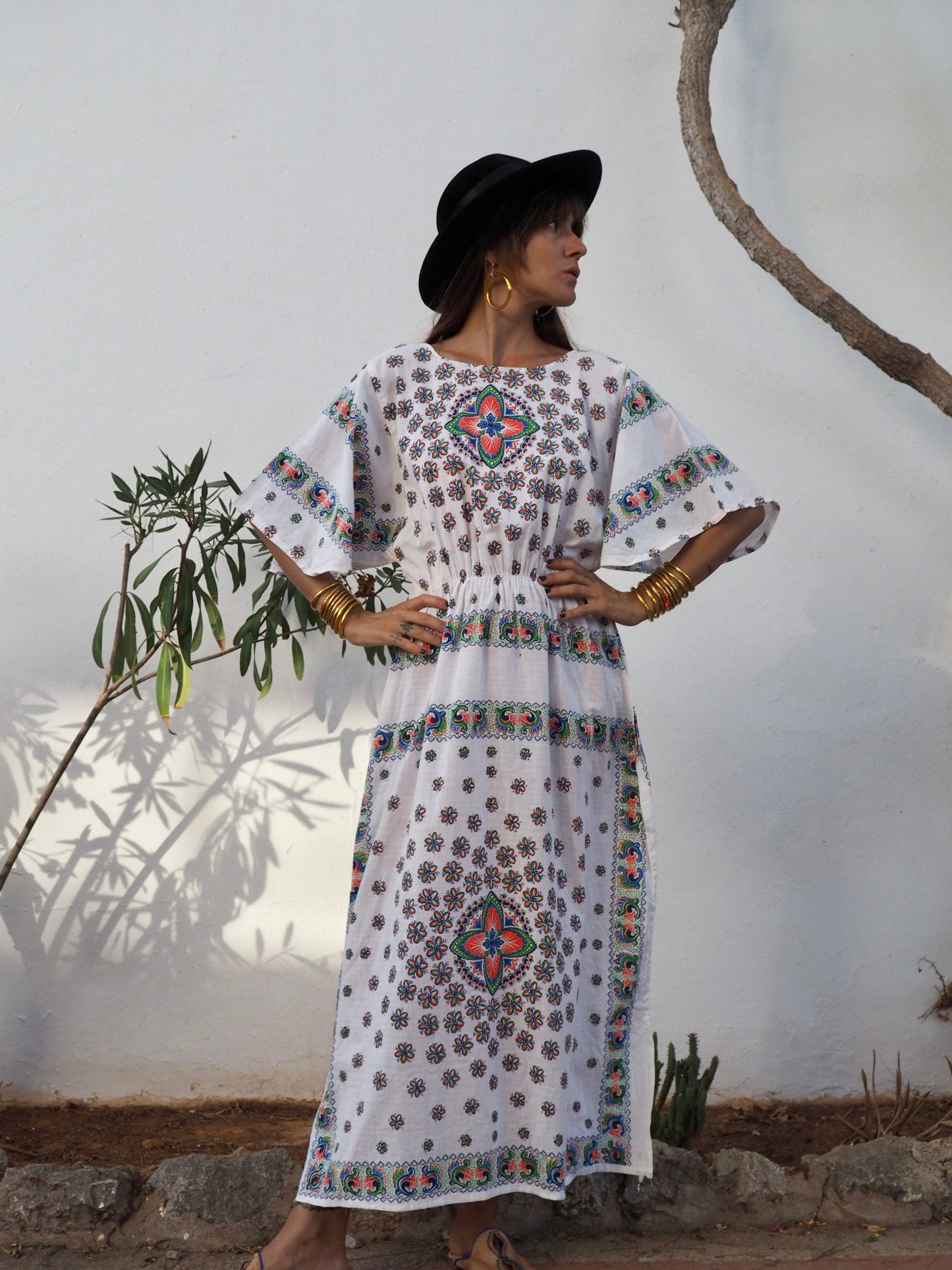 Vintage 1970’s white cotton printed maxi dress