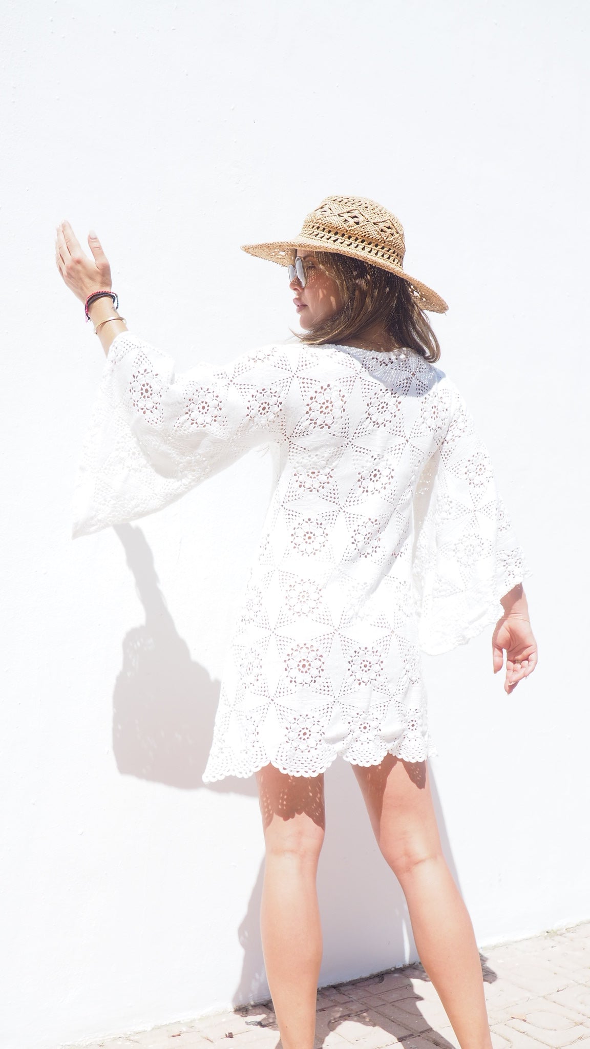 Amazing handmade vintage crochet textiles up-cycled bell sleeve dress by Vagabond Ibiza