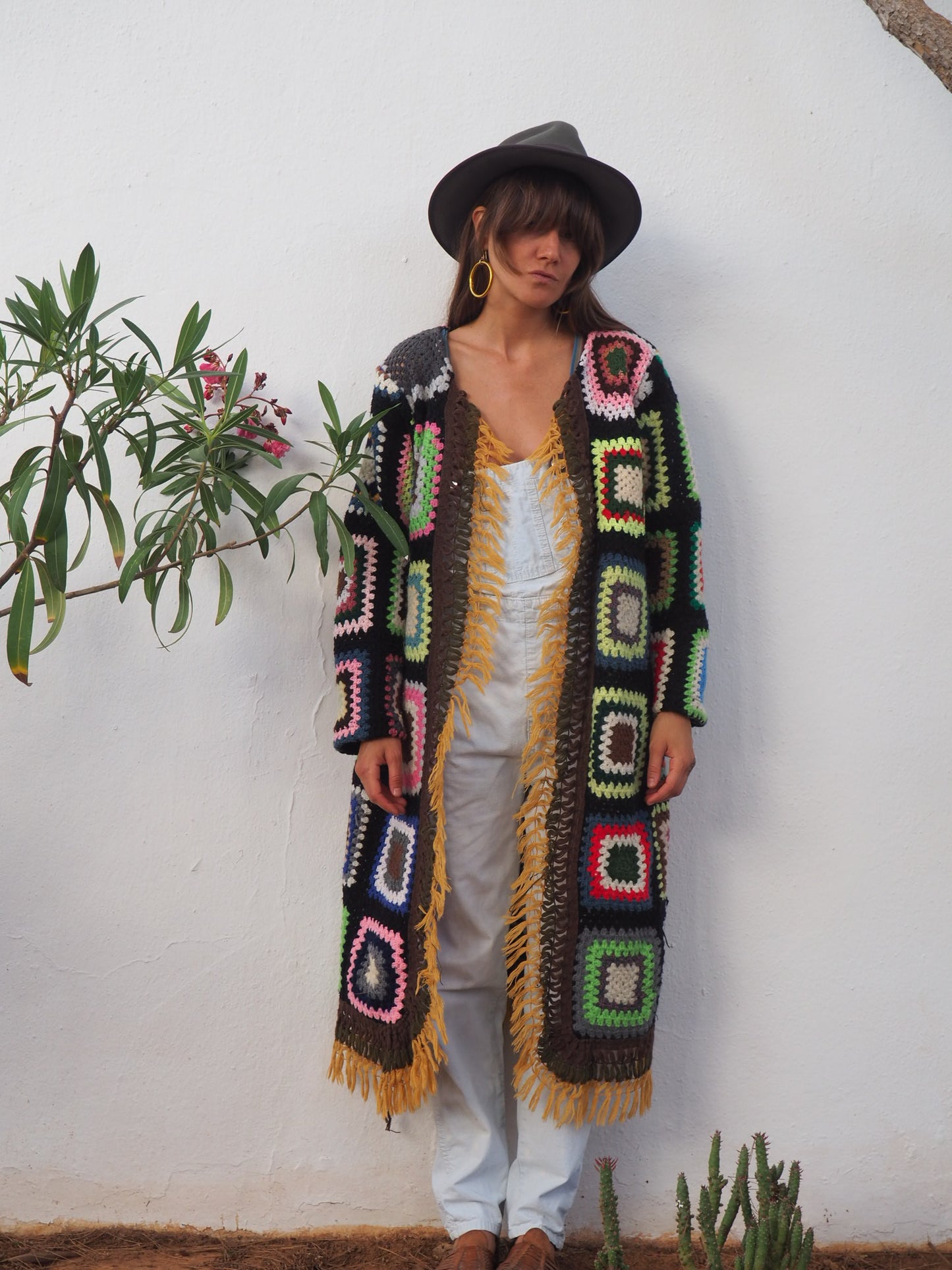 colourful waistcoat, Vintage Crochet Jacket, up cycled jacket , handmade jacket, striped jacket , vintage jacket, 1970s jacket , long waistcoat, slow fashion , sustainable fashion, vintage shop, ibiza vintage shop, ibiza style, bohemian jacket, boho jacket, colourful jacket, festival jacket, hippie style, 70s clothing, original vintage, recycled fashion brand, sustainable fashion brand, slow fashion brand, rainbow fashion, knitted jacket, woven jacket, winter jacket