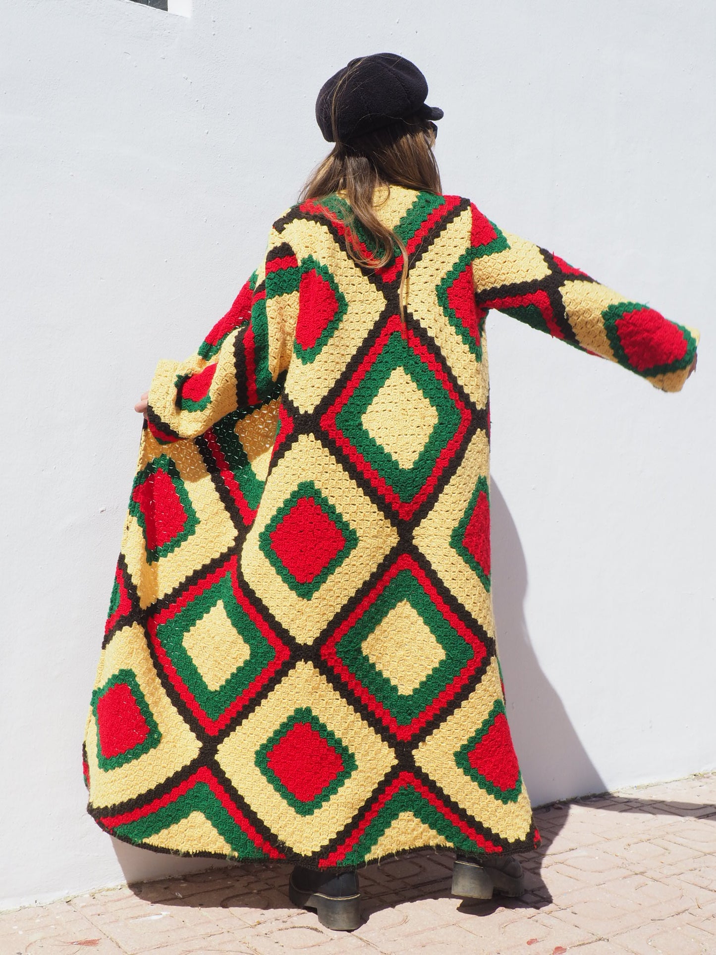 Very colourful handmade vintage crochet jacket by up-cycled by Vagabond Ibiza.