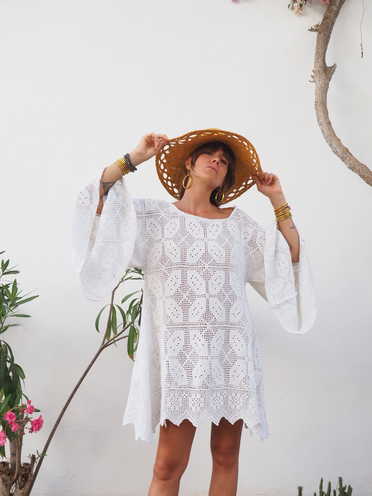 Amazing one off a kind white vintage crochet dress up-cycled by Vagabond Ibiza