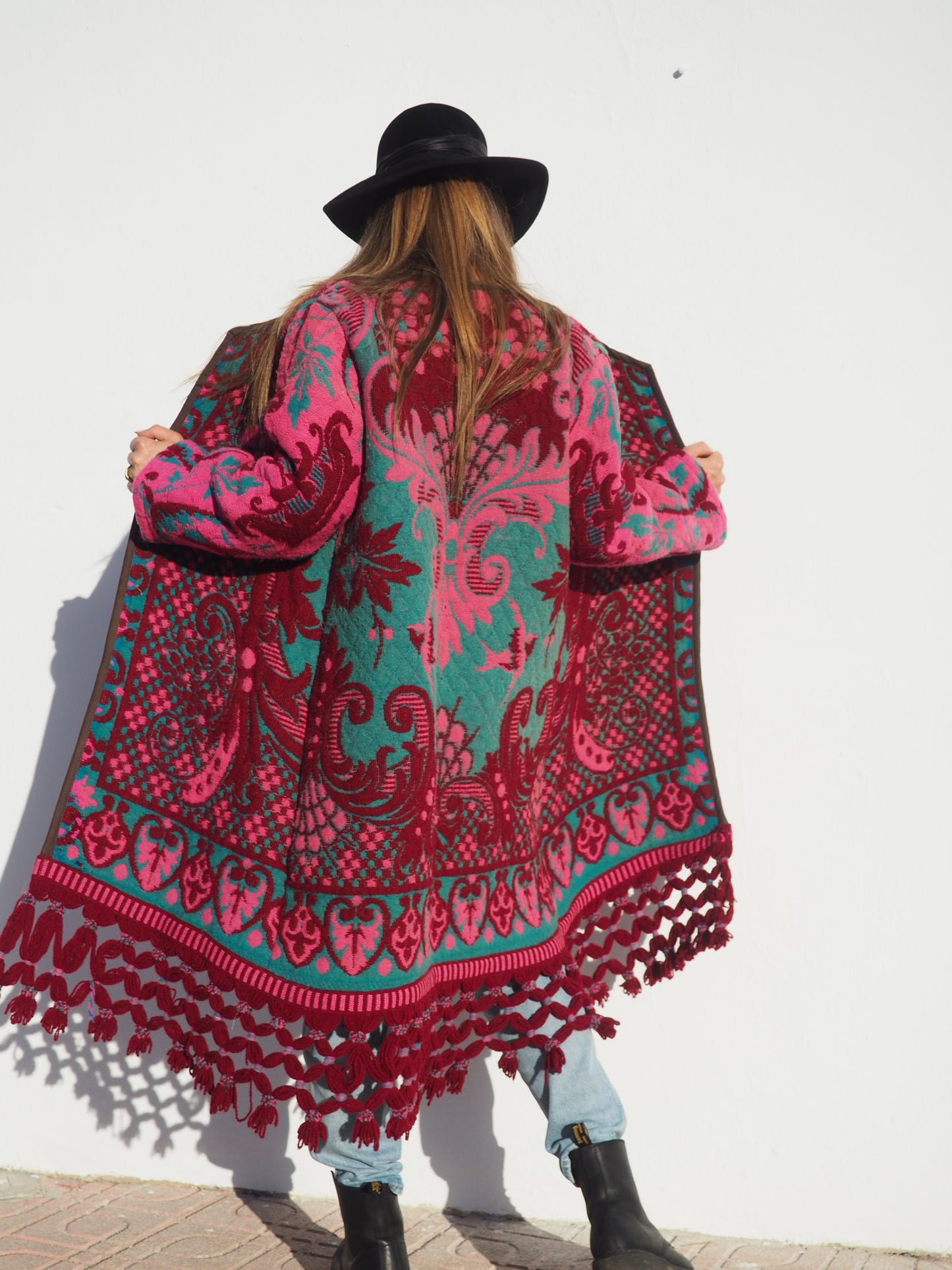 Amazing vintage woven tapestry jacket with insane oversize tassel trim up-cycled by Vagabond Ibiza