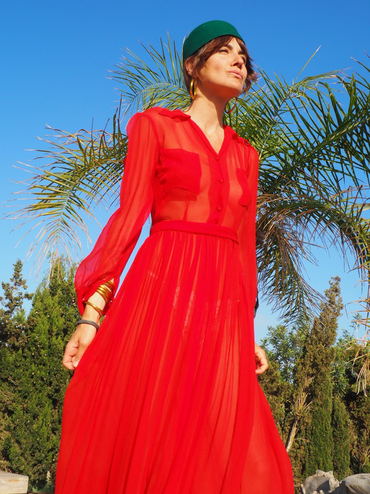 INCREDIBLY SEXY 1970’s RED HOT FRENCH SILK SHEER DRESS