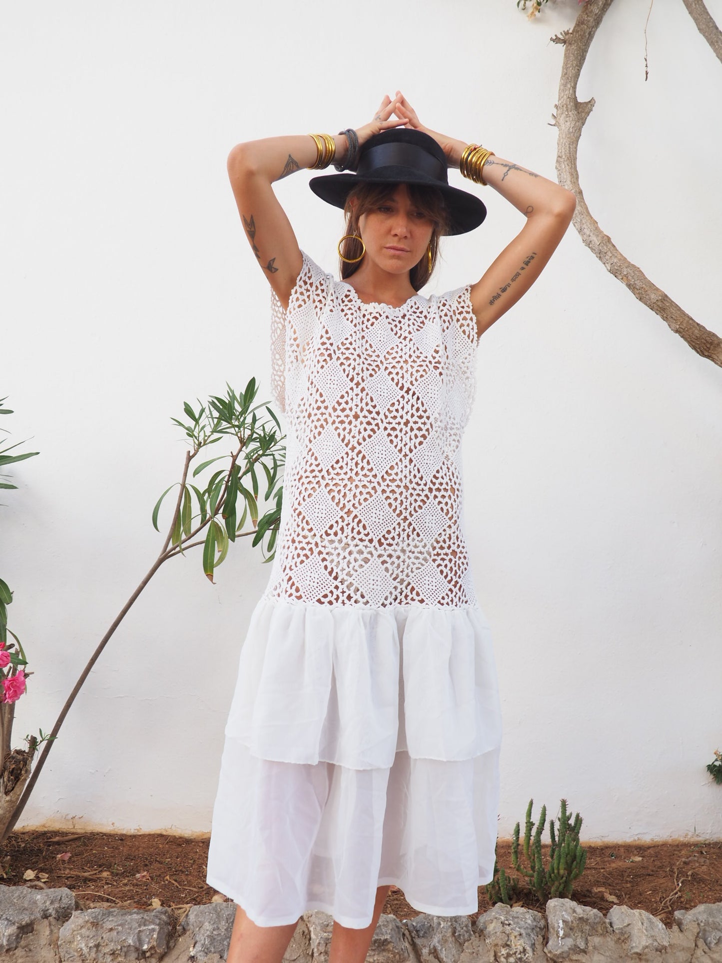 Amazing one off a kind white vintage crochet dress up-cycled by Vagabond Ibiza