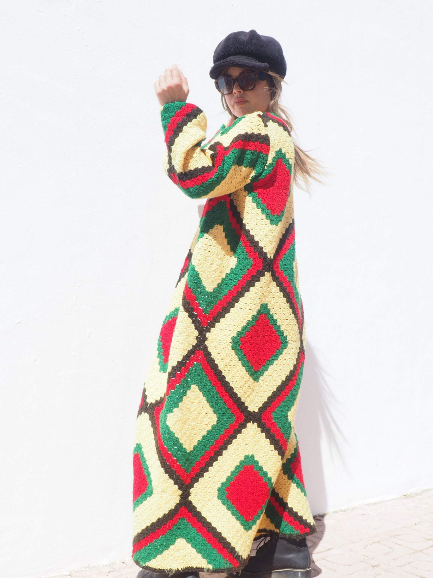 Very colourful handmade vintage crochet jacket by up-cycled by Vagabond Ibiza.